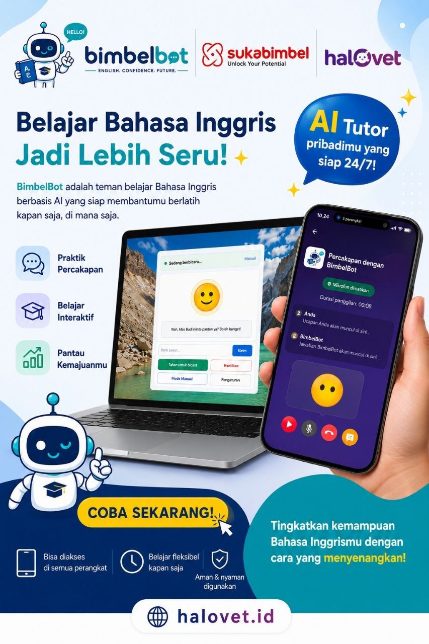 Preview aplikasi BimbelBot Linguo — teman belajar bahasa Inggris berbasis AI yang bisa diakses di semua perangkat